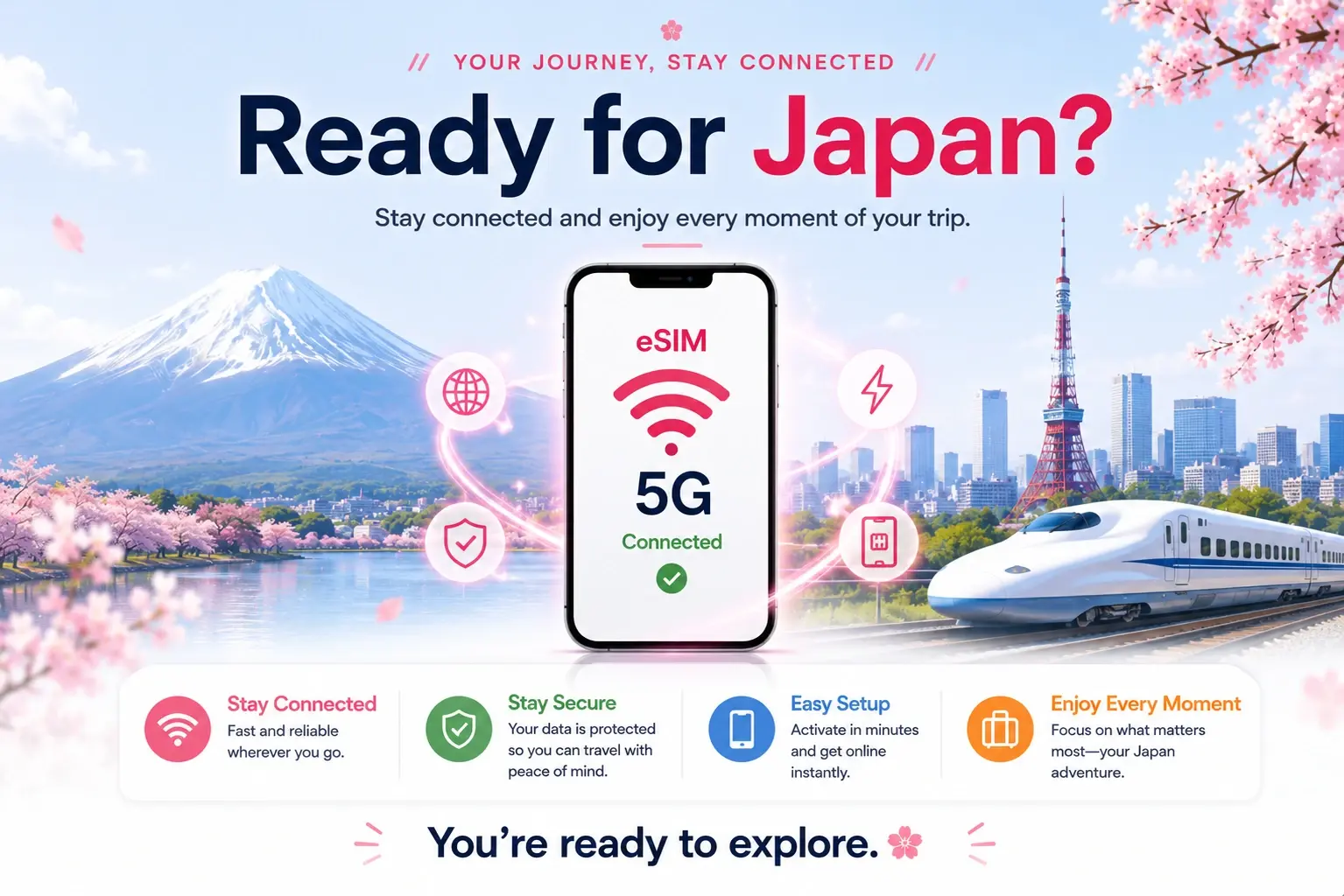 Traveler ready to explore Japan with an active eSIM connection