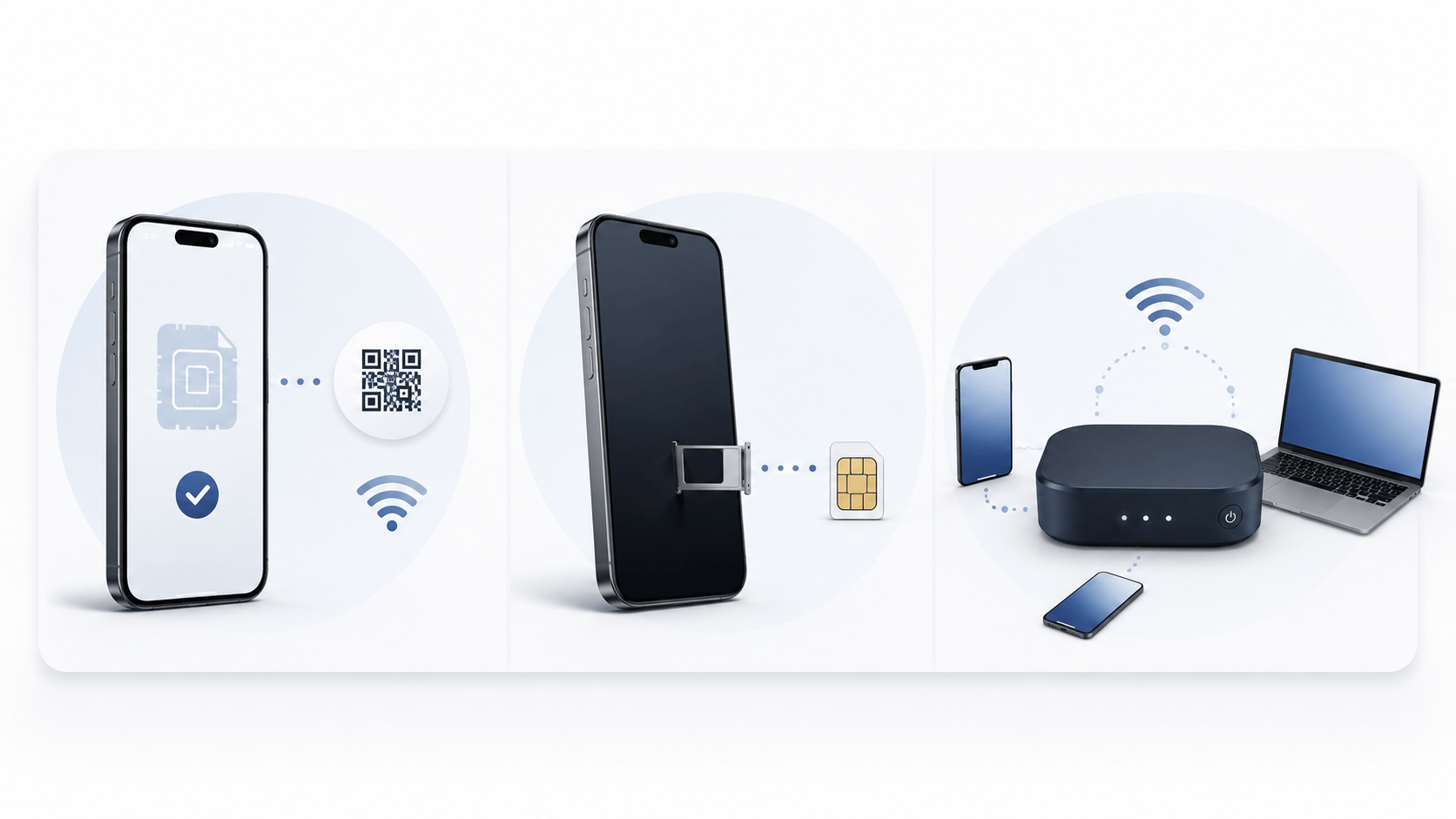 A smartphone with a QR code activating a digital eSIM